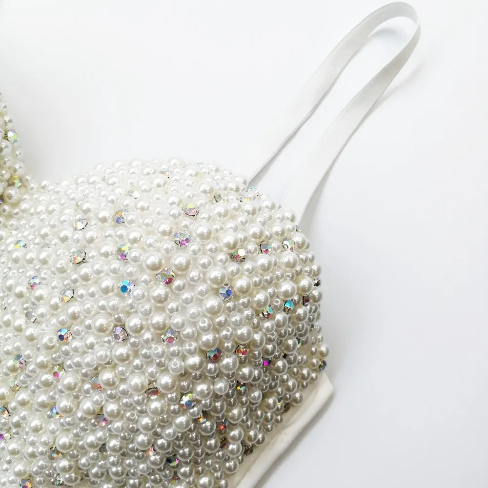 Handbeaded Pearl Rhinestone Party Corset