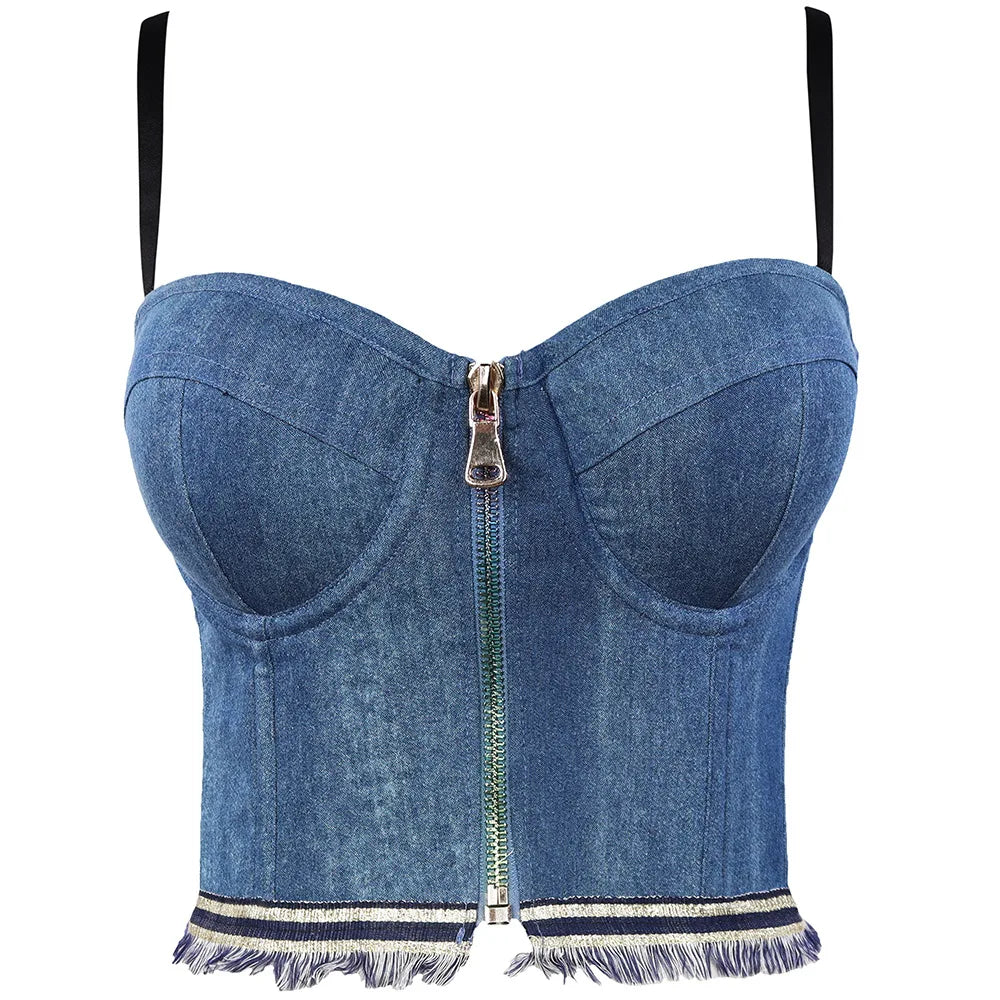 coloured Rhinestone and pearl  Denim corset