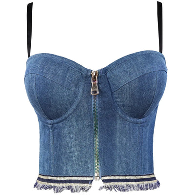 coloured Rhinestone and pearl  Denim corset